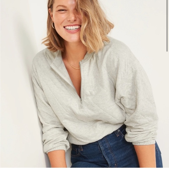 Old Navy Tops - Old Navy Quilted Quarter Zip Pullover in Gray